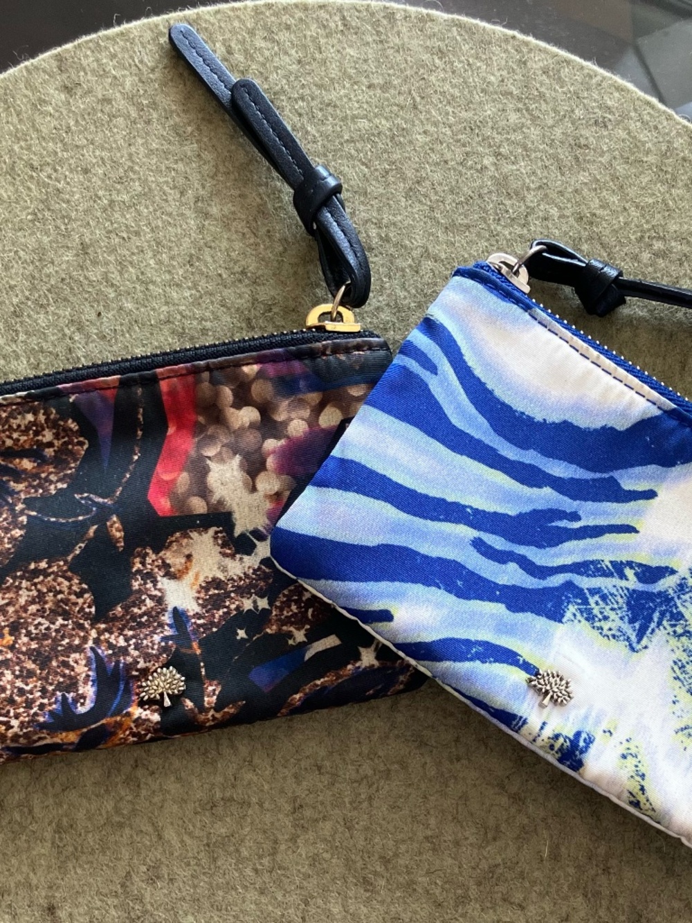 Lot of 2: Mulberry England zip card/coin pouches, 1) Trippy Tiger, 2) Other